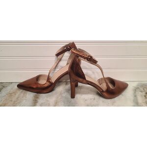 Naturalizer 27 Edit Abilyn Met Copper Snake Finish Ankle Strap Pumps Size 6 NWT
